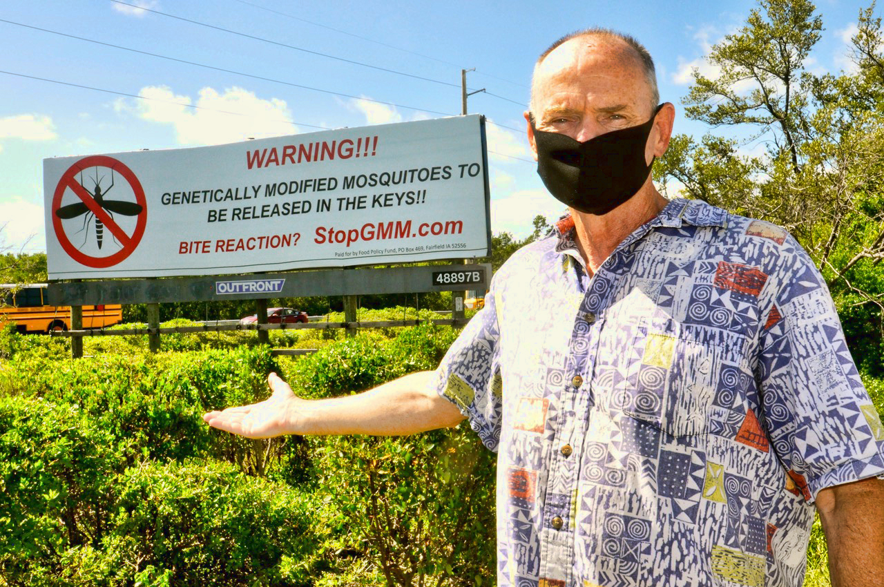 GMO Mosquito Billboard Florida Keys with Bill Wray - Photo by Jack Groves